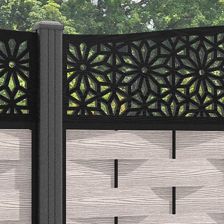 Ripple Narwa Curved Top Fence Panel - Mid Stone - with our aluminium posts