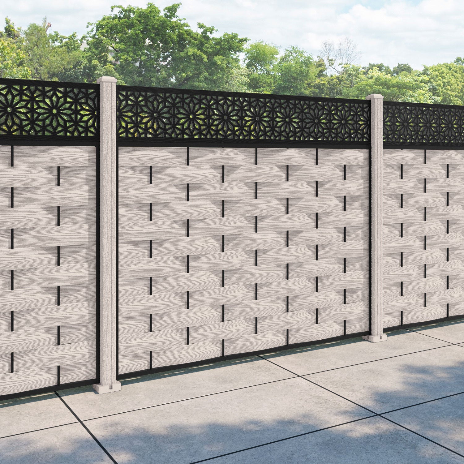 Ripple Narwa Fence Panel - Mid Stone - with our composite posts