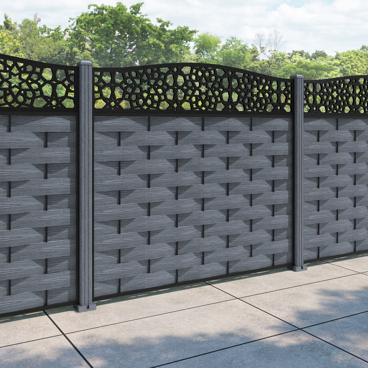 Ripple Nazira Curved Top Fence Panel - Anthracite - with our composite posts