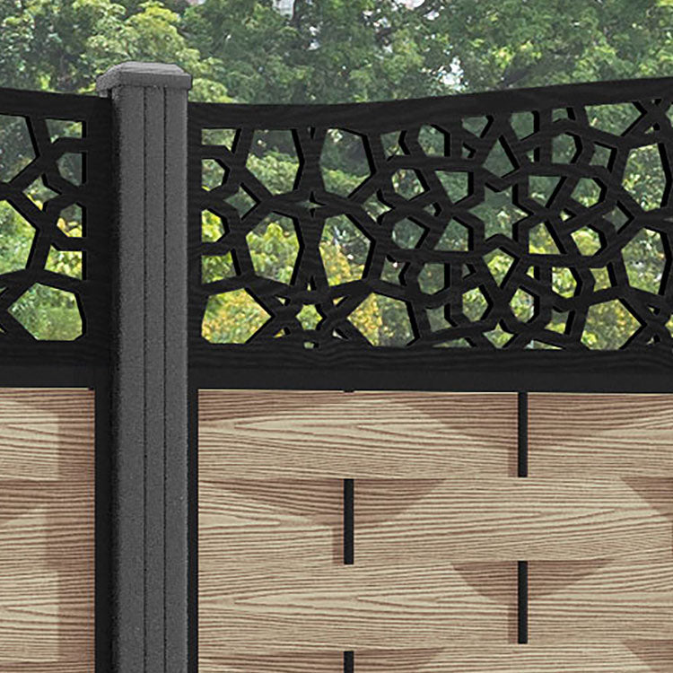 Ripple Nazira Curved Top Fence Panel - Light Oak - with our aluminium posts