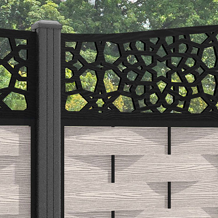 Ripple Nazira Curved Top Fence Panel - Mid Stone - with our aluminium posts