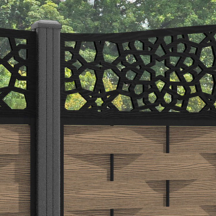 Ripple Nazira Curved Top Fence Panel - Teak - with our aluminium posts