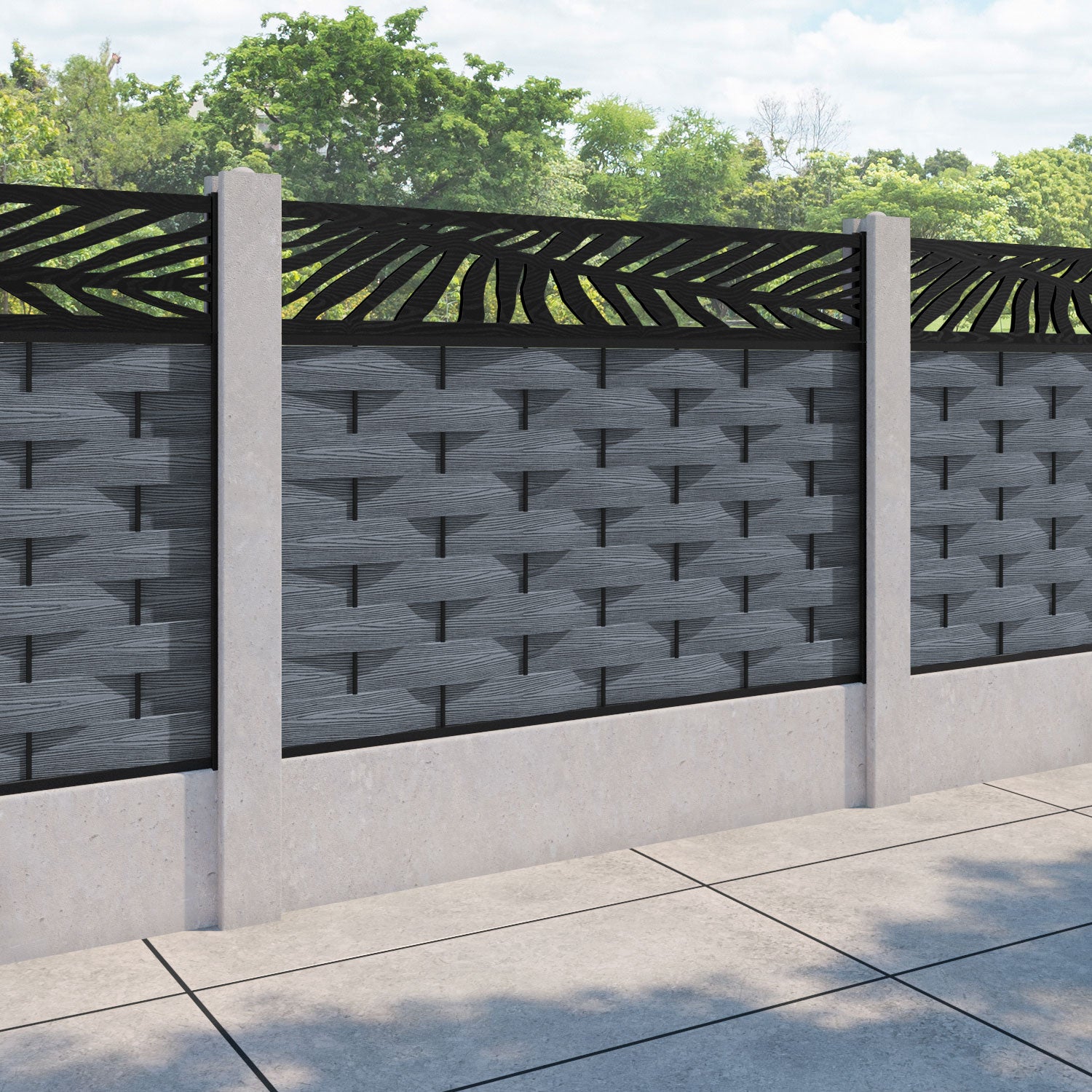 Ripple Palm Fence Panel - Anthracite - for existing concrete posts