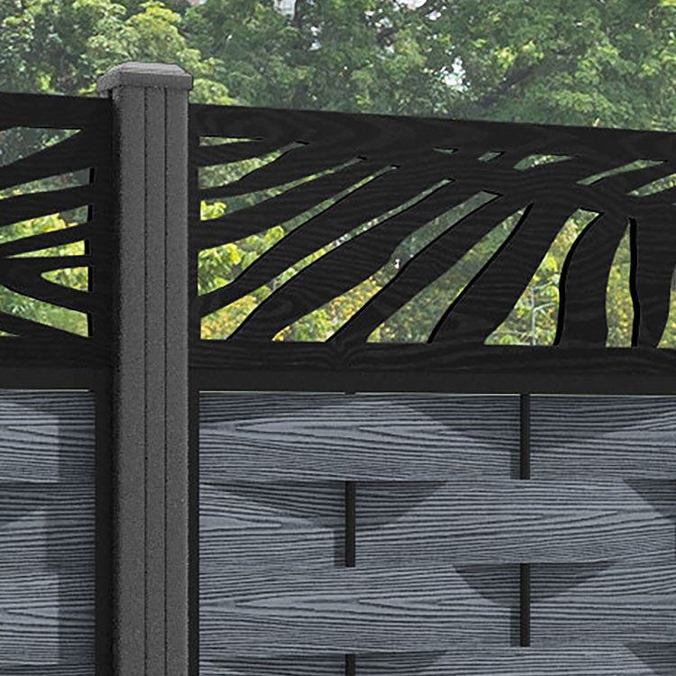 Ripple Palm Fence Panel - Anthracite - with our aluminium posts