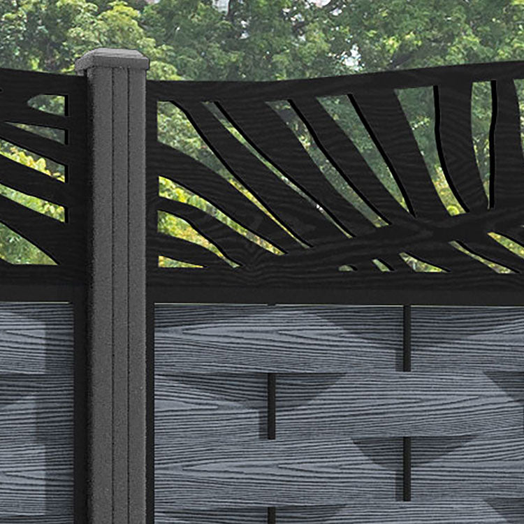 Ripple Palm Curved Top Fence Panel - Anthracite - with our aluminium posts