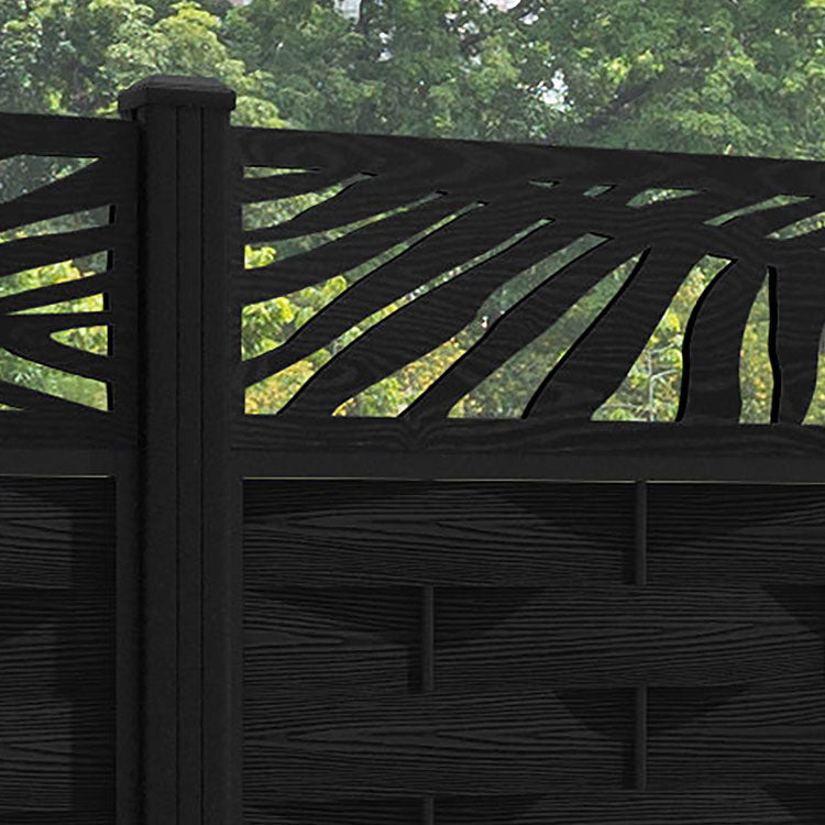 Ripple Palm Fence Panel - Black - with our aluminium posts