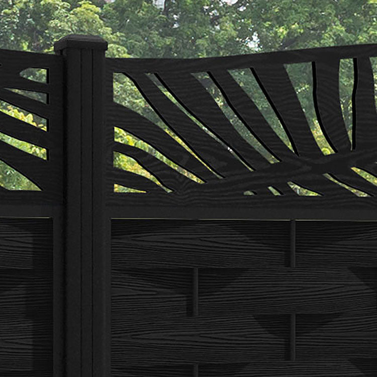 Ripple Palm Curved Top Fence Panel - Black - with our aluminium posts