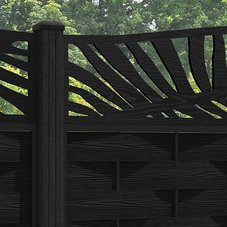 Ripple Palm Curved Top Fence Panel - Black - with our composite posts