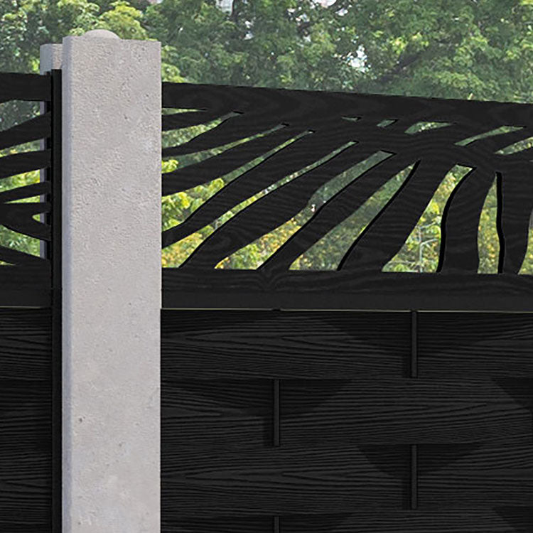 Ripple Palm Fence Panel - Black - for existing concrete posts