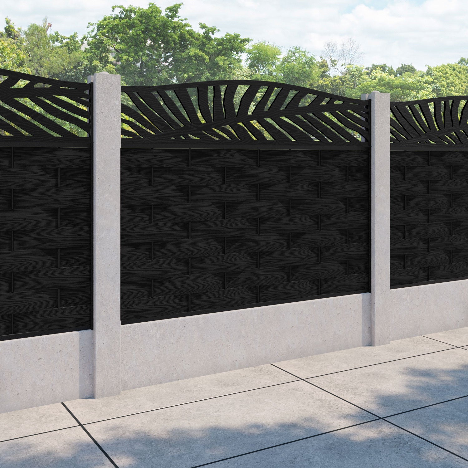 Ripple Palm Curved Top Fence Panel - Black - for existing concrete posts