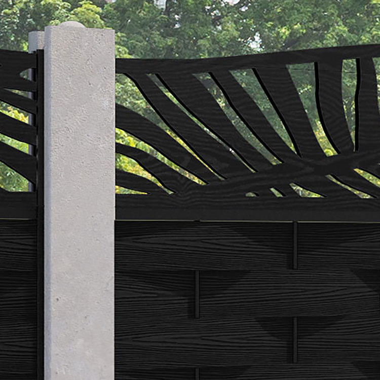 Ripple Palm Curved Top Fence Panel - Black - for existing concrete posts