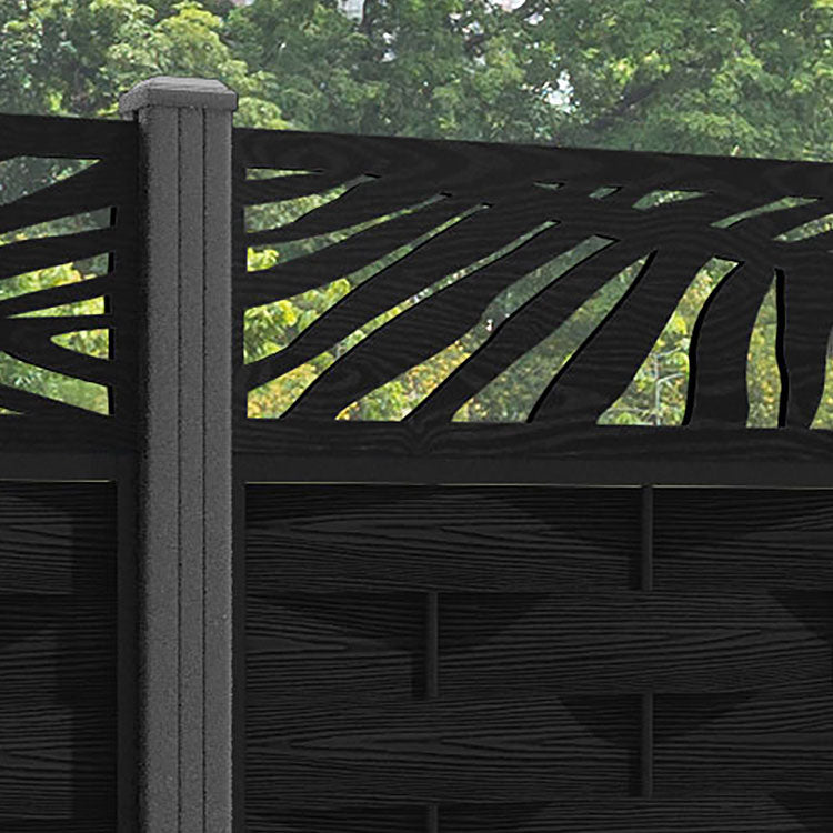 Ripple Palm Fence Panel - Black - with our aluminium posts