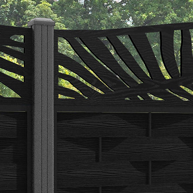 Ripple Palm Curved Top Fence Panel - Black - with our aluminium posts