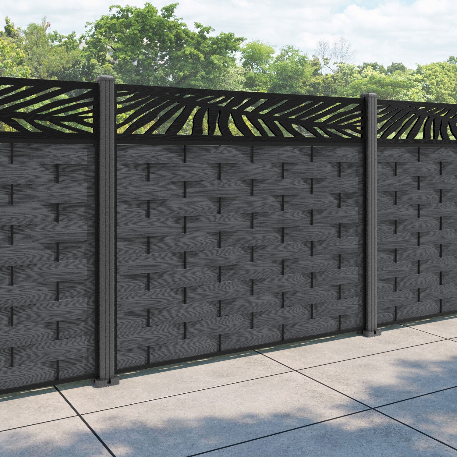 Ripple Palm Fence Panel - Dark Grey - with our aluminium posts