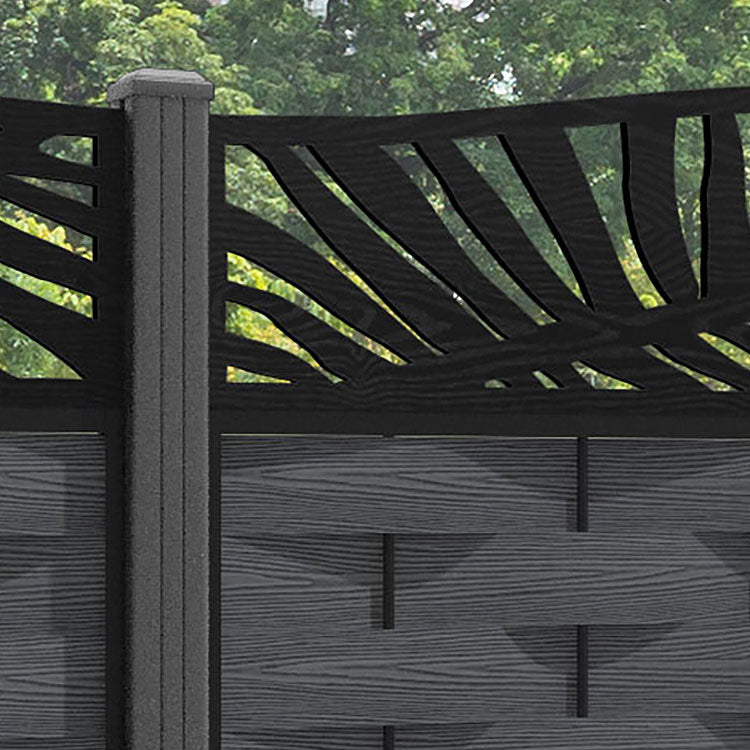 Ripple Palm Curved Top Fence Panel - Dark Grey - with our aluminium posts