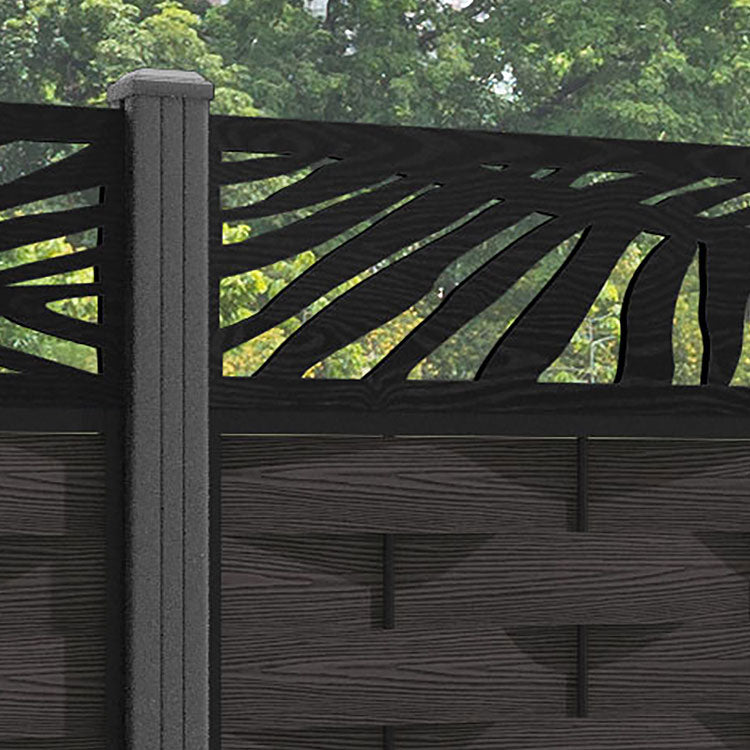 Ripple Palm Fence Panel - Dark Oak - with our aluminium posts