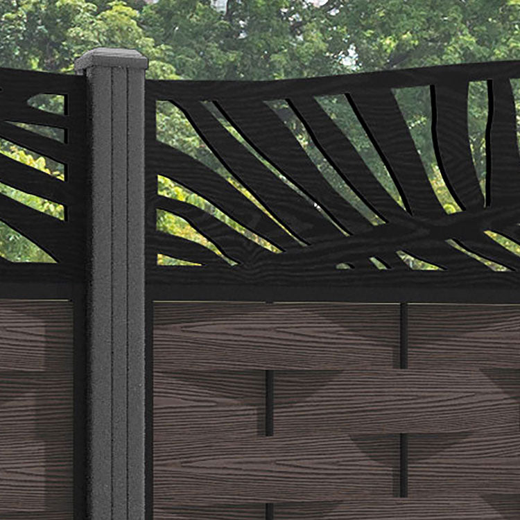 Ripple Palm Curved Top Fence Panel - Mid Brown - with our aluminium posts