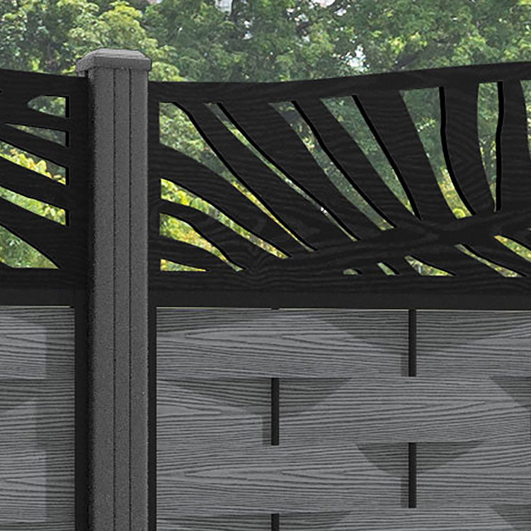 Ripple Palm Curved Top Fence Panel - Mid Grey - with our aluminium posts