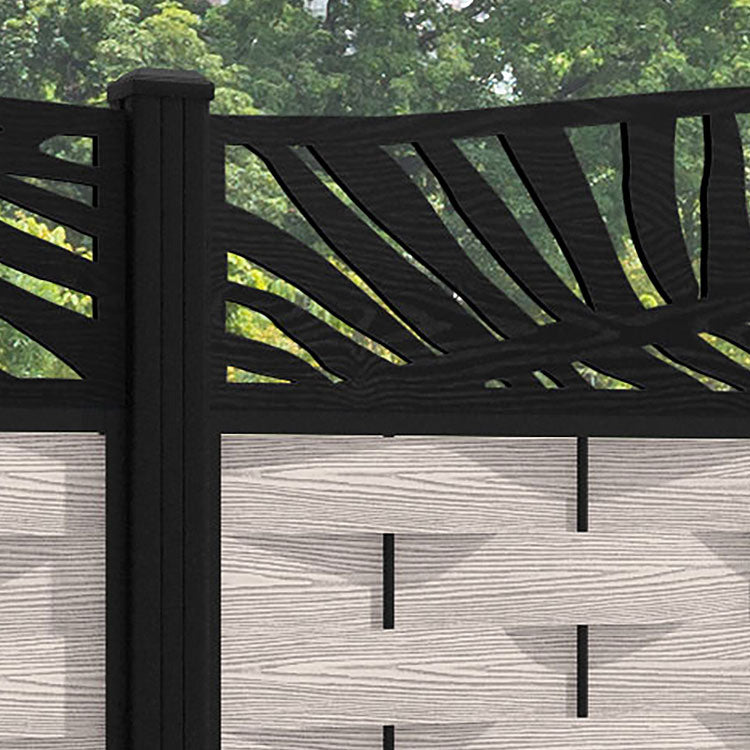 Ripple Palm Curved Top Fence Panel - Mid Stone - with our aluminium posts
