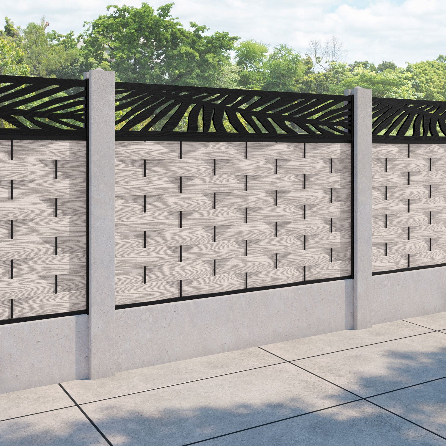 Ripple Palm Fence Panel - Mid Stone - for existing concrete posts