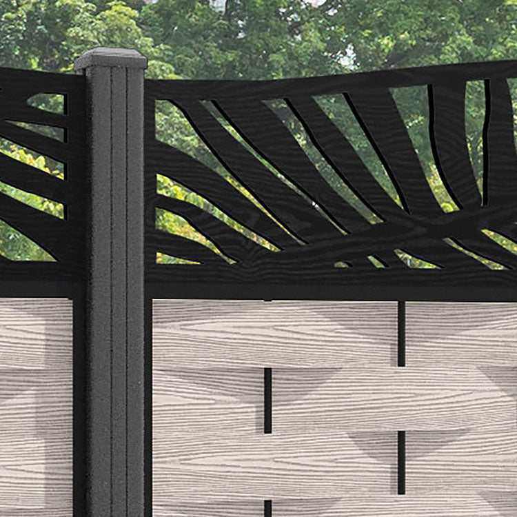 Ripple Palm Curved Top Fence Panel - Mid Stone - with our aluminium posts