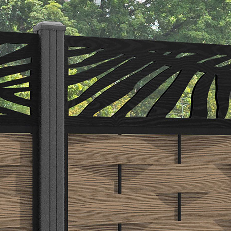 Ripple Palm Fence Panel - Teak - with our aluminium posts
