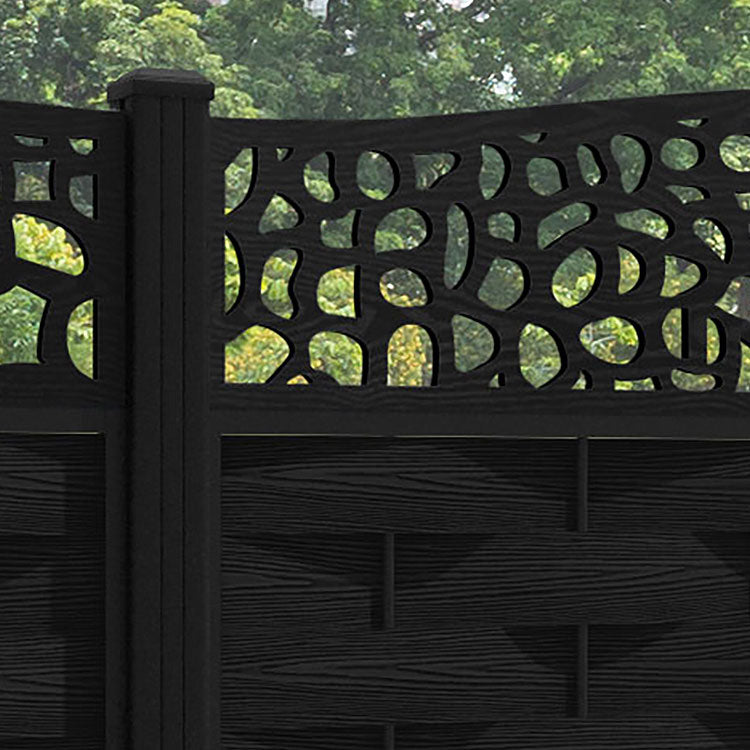 Ripple Pebble Curved Top Fence Panel - Black - with our aluminium posts