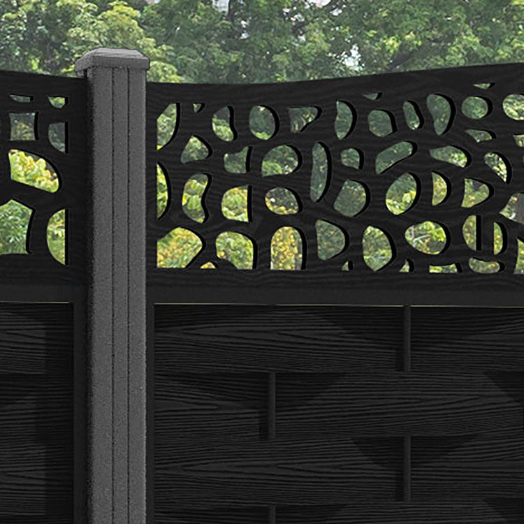 Ripple Pebble Curved Top Fence Panel - Black - with our aluminium posts