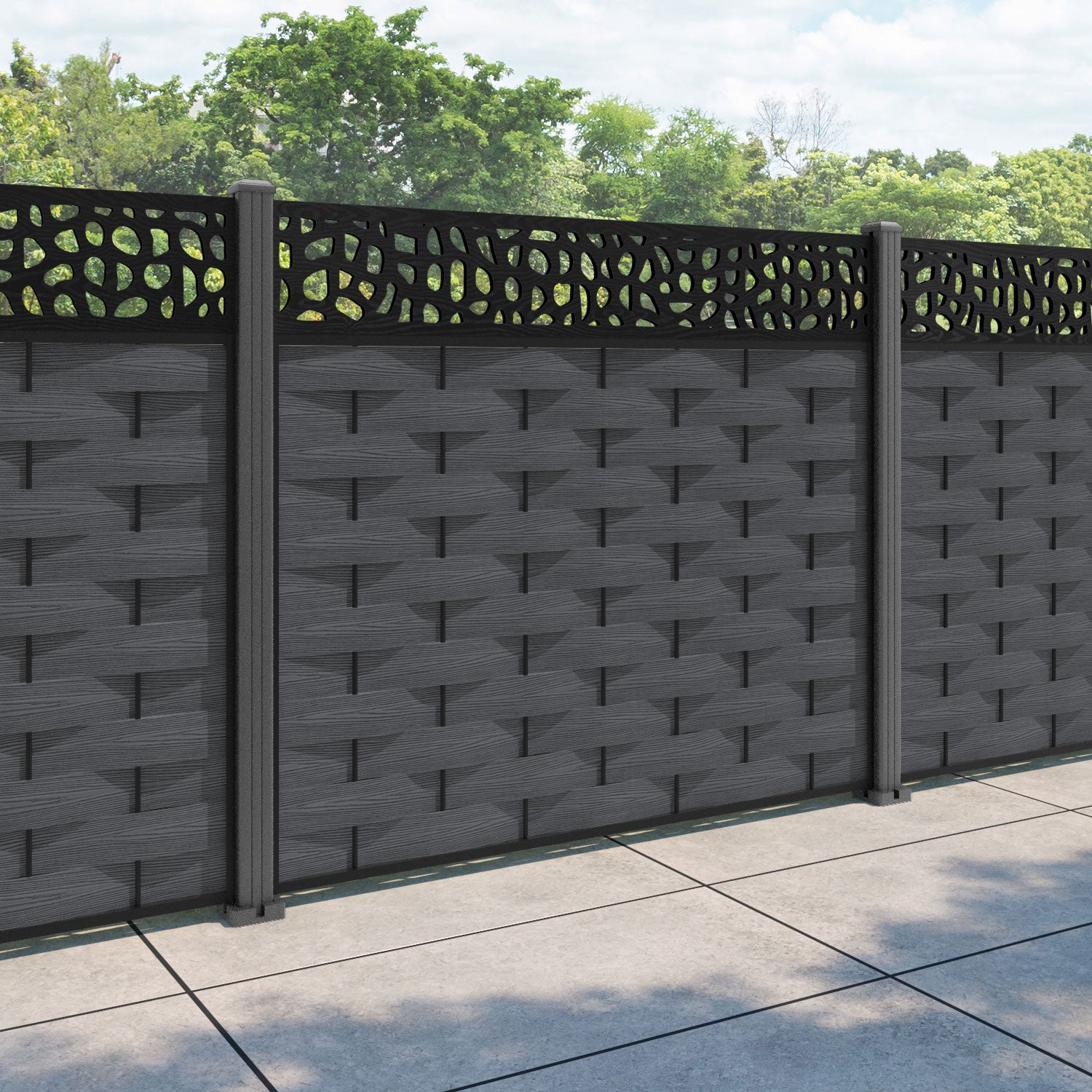 Ripple Pebble Fence Panel - Dark Grey - with our aluminium posts