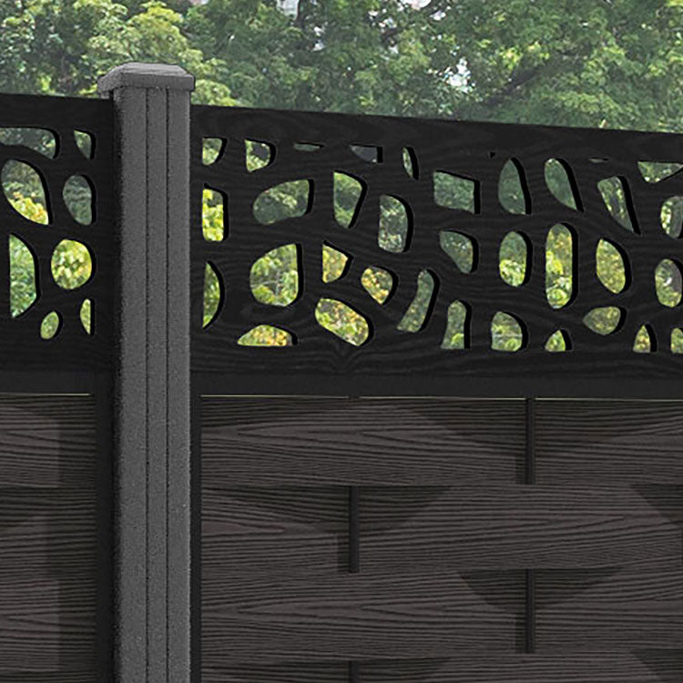 Ripple Pebble Fence Panel - Dark Oak - with our aluminium posts