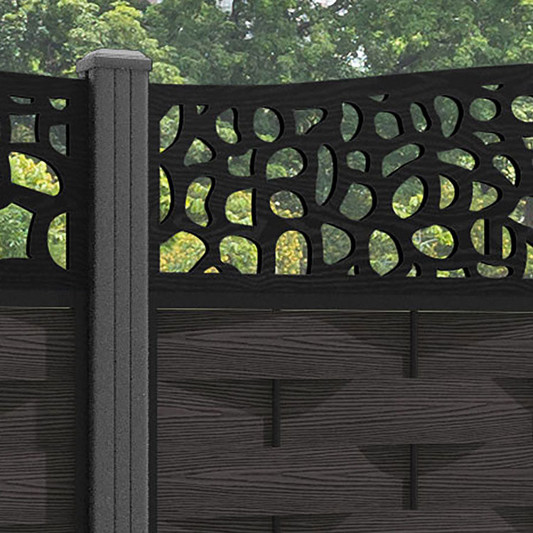 Ripple Pebble Curved Top Fence Panel - Dark Oak - with our aluminium posts