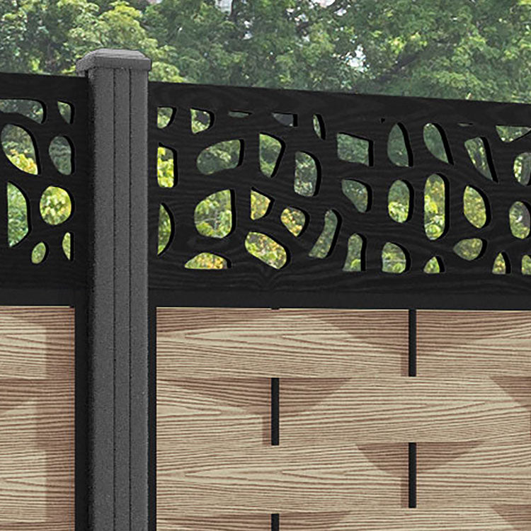 Ripple Pebble Fence Panel - Light Oak - with our aluminium posts