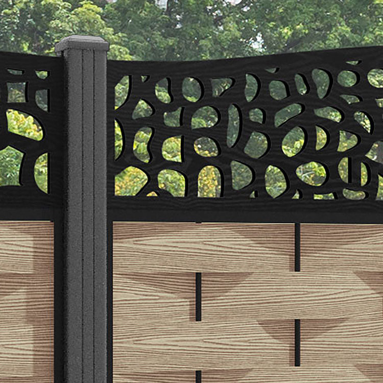 Ripple Pebble Curved Top Fence Panel - Light Oak - with our aluminium posts