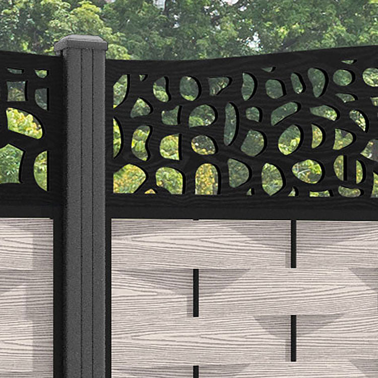 Ripple Pebble Curved Top Fence Panel - Mid Stone - with our aluminium posts