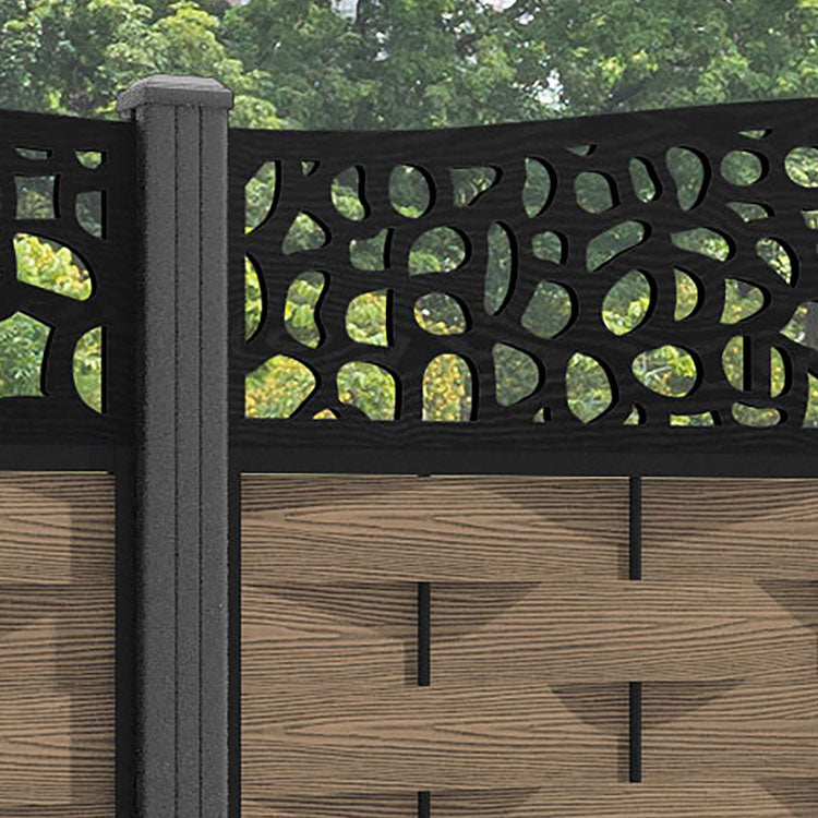 Ripple Pebble Curved Top Fence Panel - Teak - with our aluminium posts