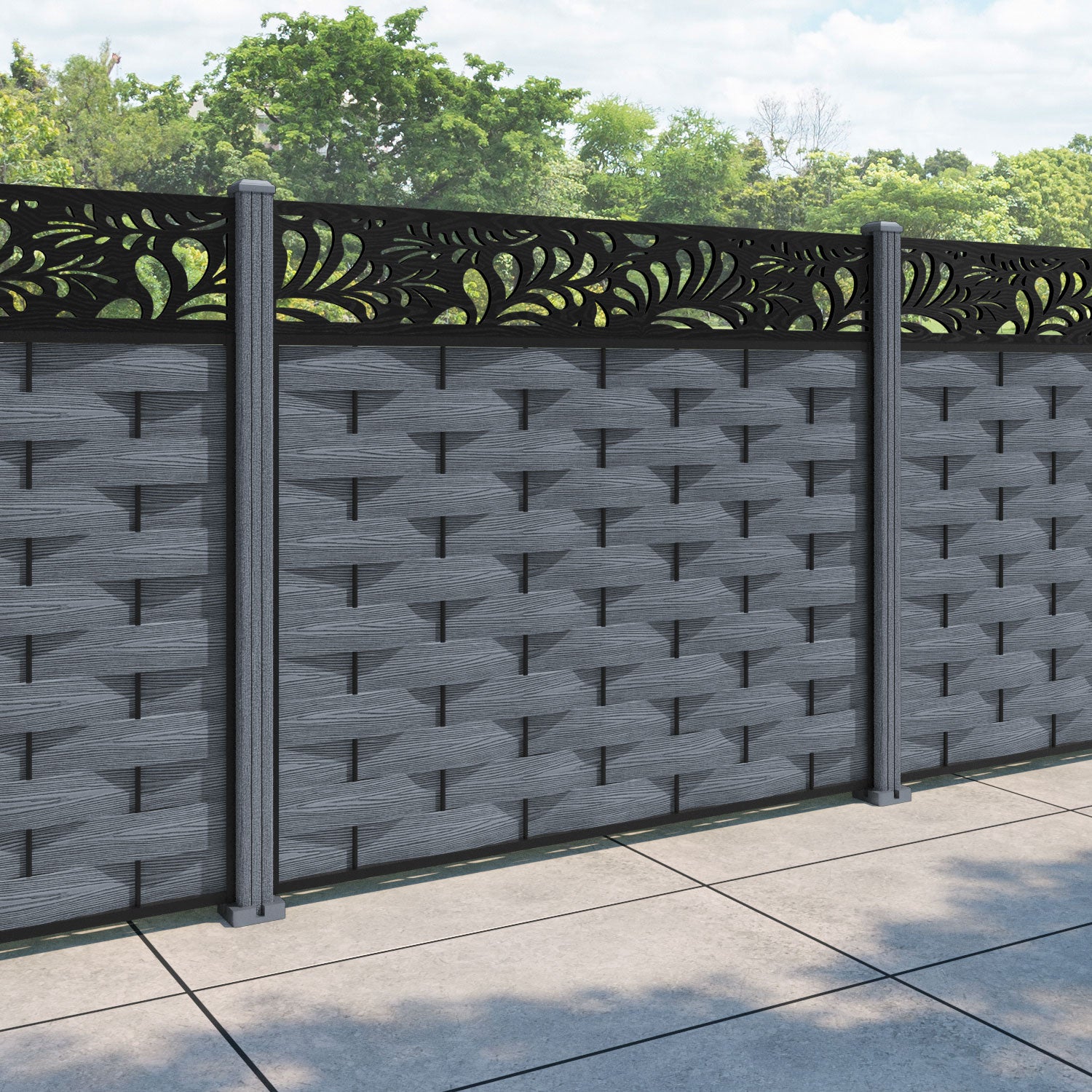 Ripple Petal Fence Panel - Anthracite - with our composite posts