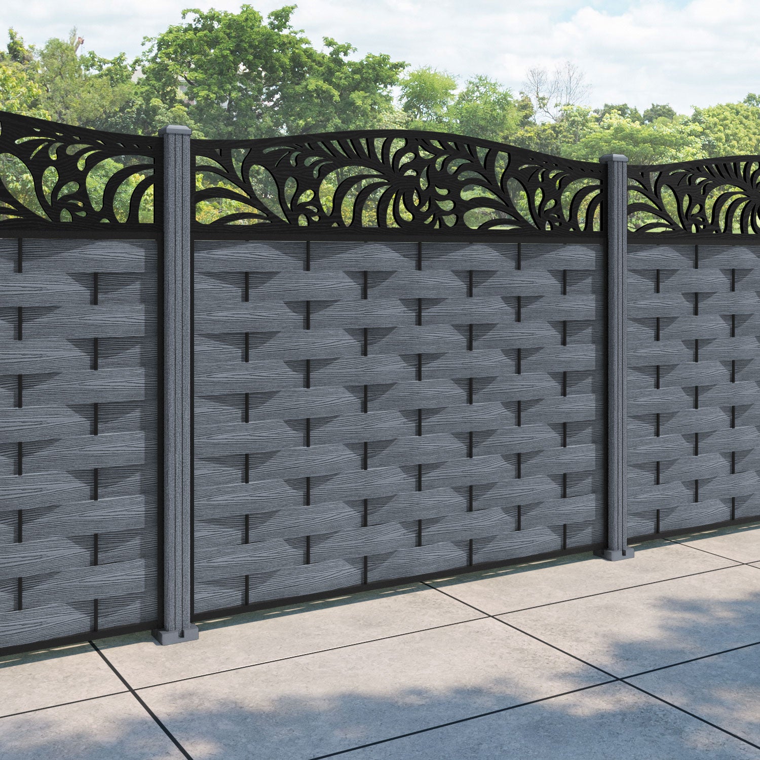 Ripple Petal Curved Top Fence Panel - Anthracite - with our composite posts