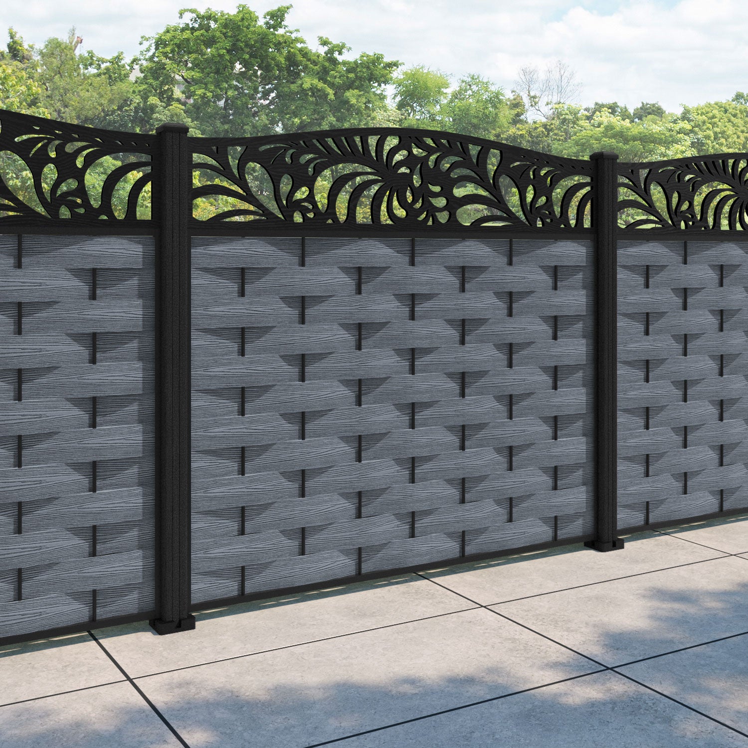 Ripple Petal Curved Top Fence Panel - Anthracite - with our composite posts
