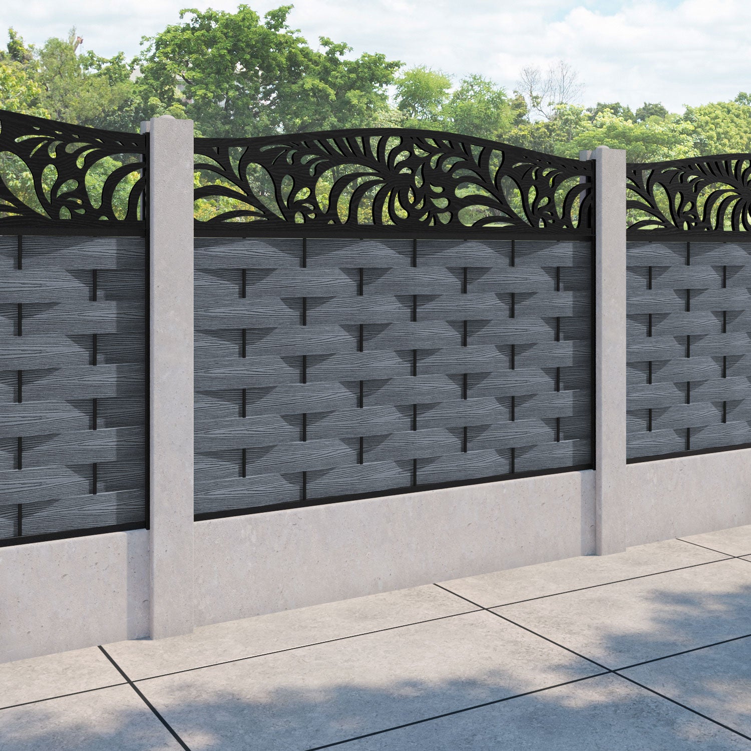 Ripple Petal Curved Top Fence Panel - Anthracite - for existing concrete posts