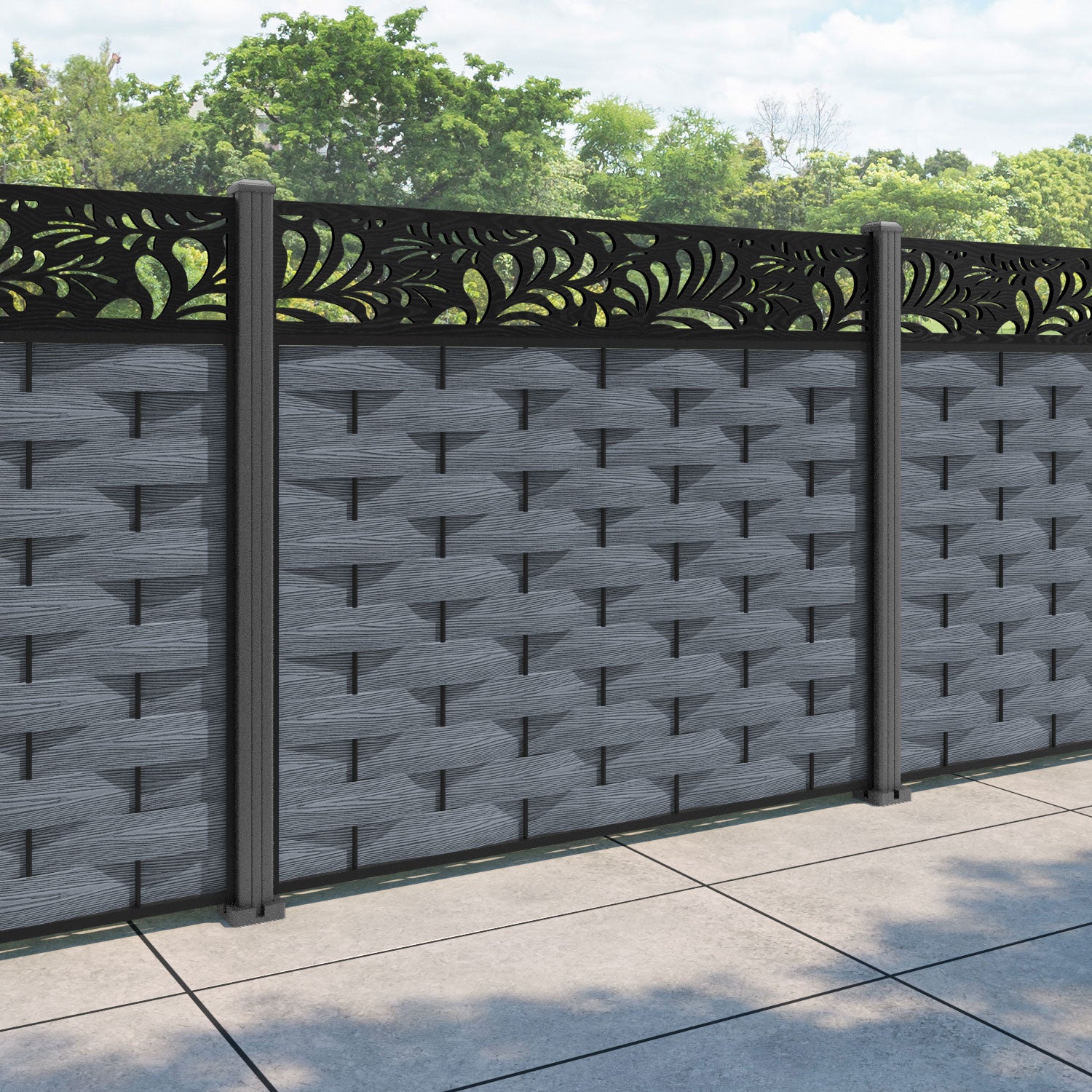 Ripple Petal Fence Panel - Anthracite - with our aluminium posts