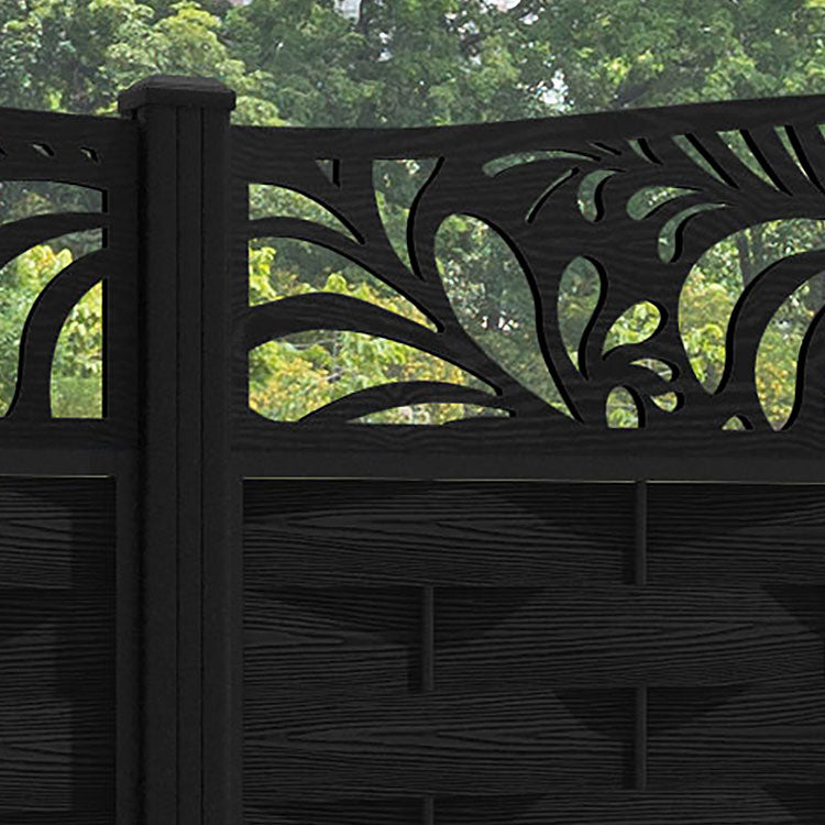Ripple Petal Curved Top Fence Panel - Black - with our aluminium posts