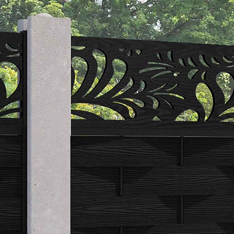 Ripple Petal Fence Panel - Black - for existing concrete posts