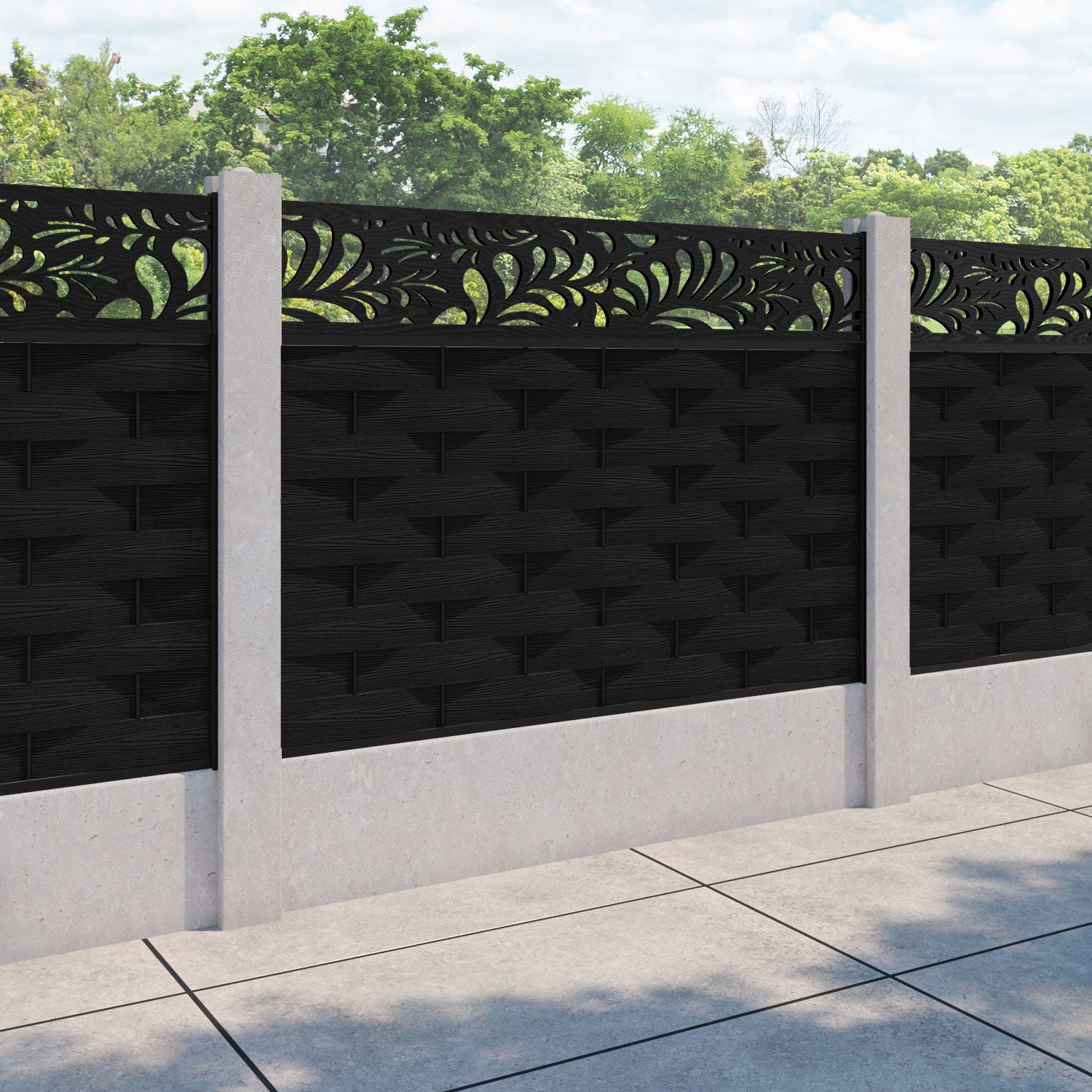 Ripple Petal Fence Panel - Black - for existing concrete posts