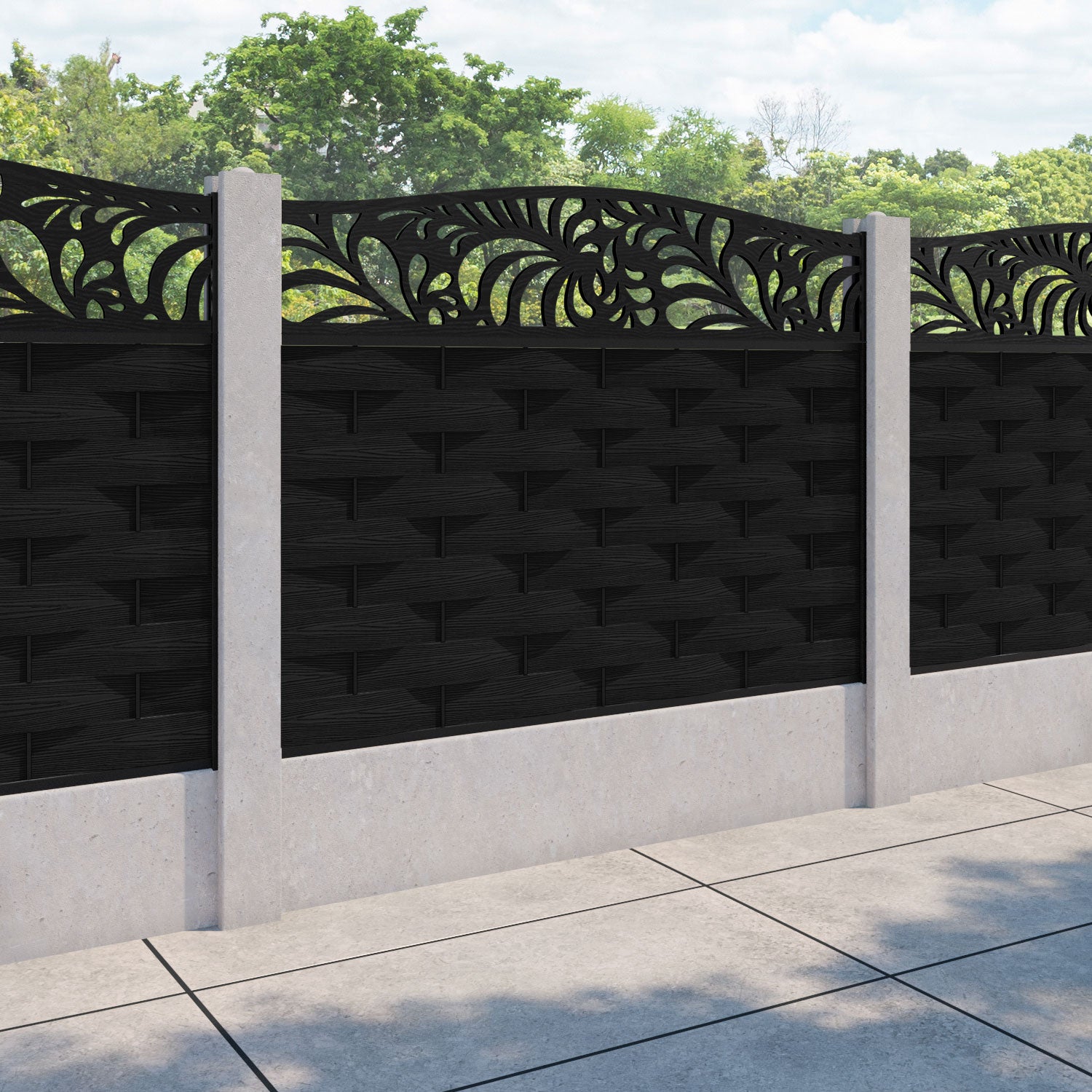 Ripple Petal Curved Top Fence Panel - Black - for existing concrete posts