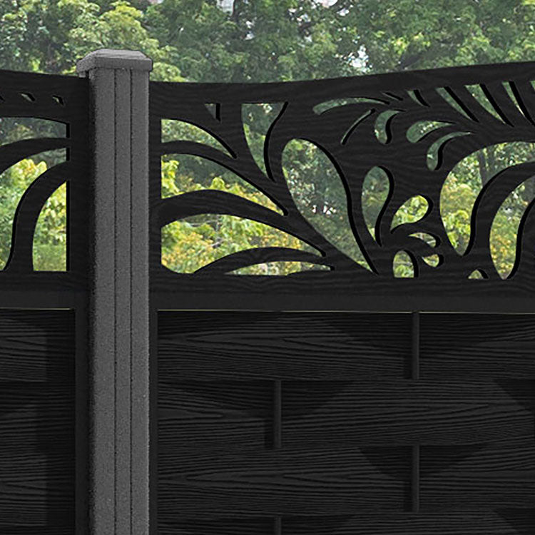 Ripple Petal Curved Top Fence Panel - Black - with our aluminium posts