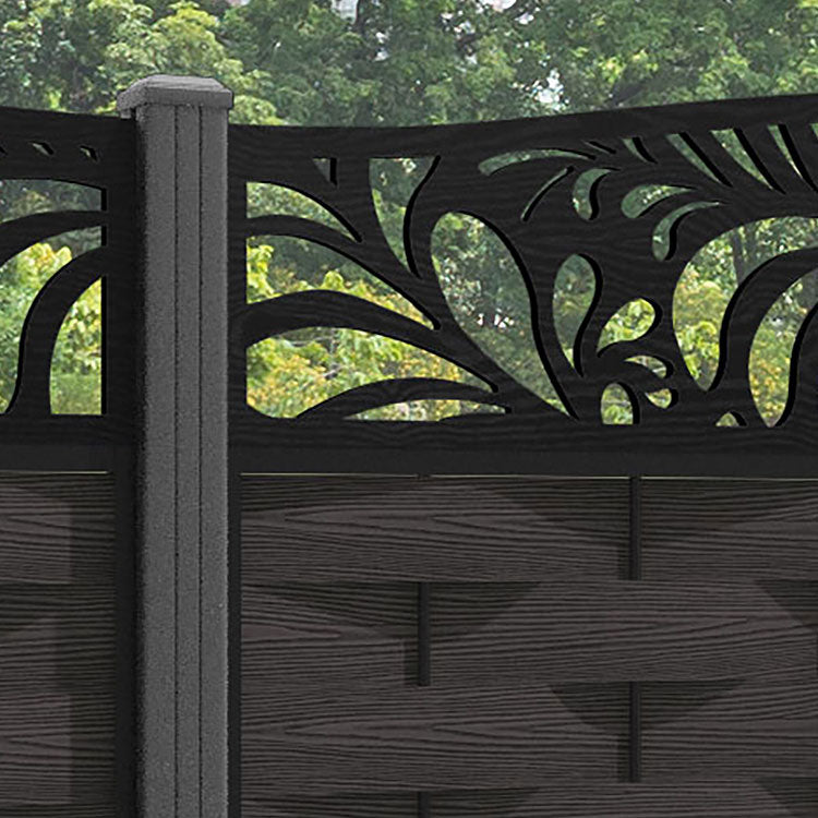 Ripple Petal Curved Top Fence Panel - Dark Oak - with our aluminium posts