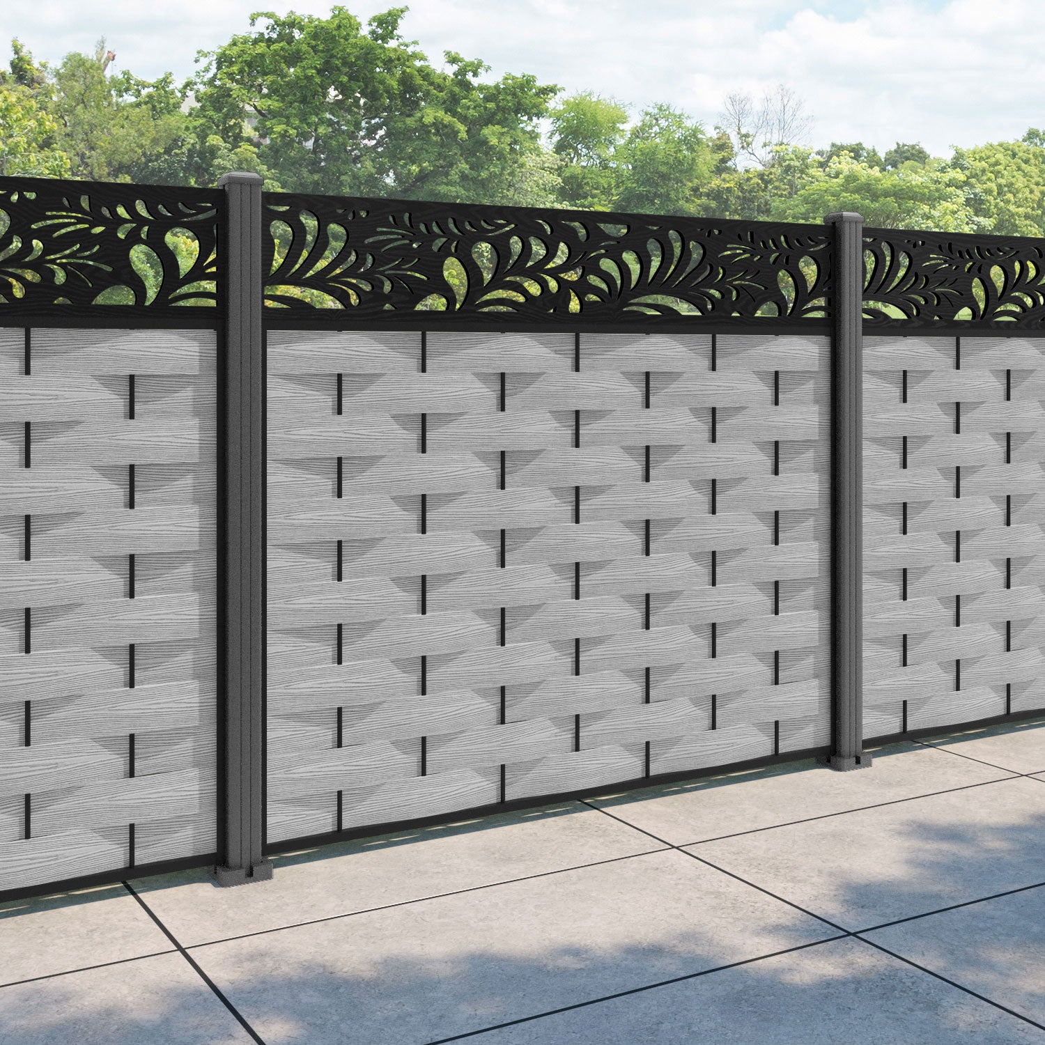 Ripple Petal Fence Panel - Light Grey - with our aluminium posts