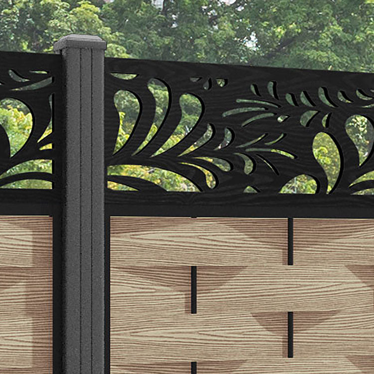 Ripple Petal Fence Panel - Light Oak - with our aluminium posts