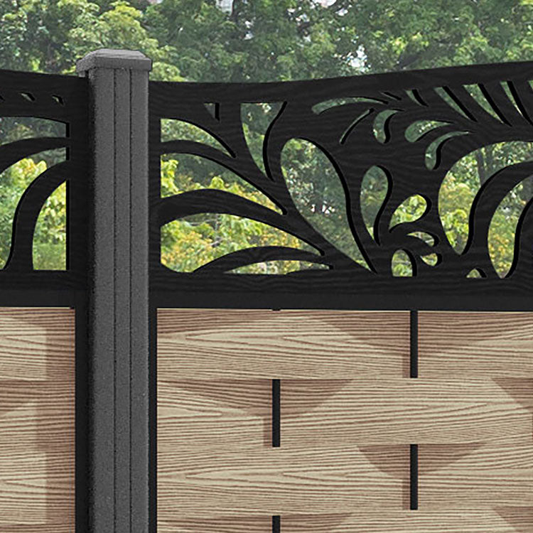 Ripple Petal Curved Top Fence Panel - Light Oak - with our aluminium posts