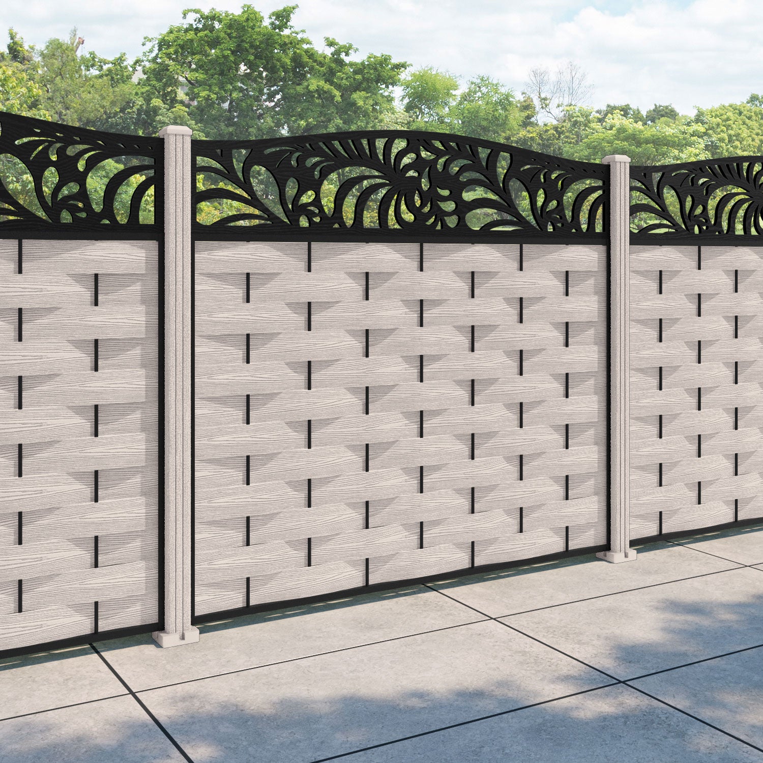 Ripple Petal Curved Top Fence Panel - Mid Stone - with our composite posts